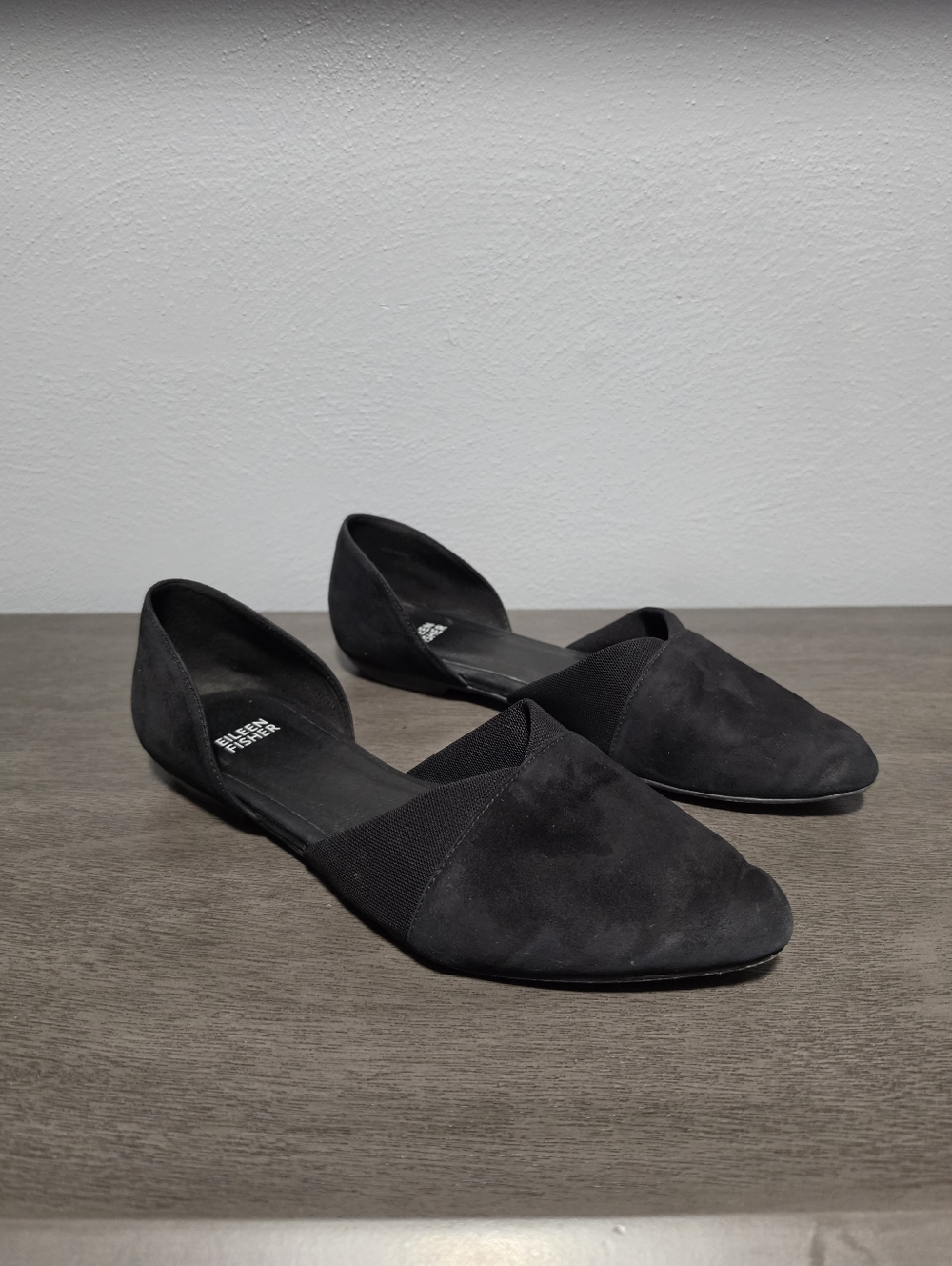 EILEEN FISHER Ida Dorsay Flats Womens Size 8.5 Black Suede Leather Minimalist - Picture 2 of 9